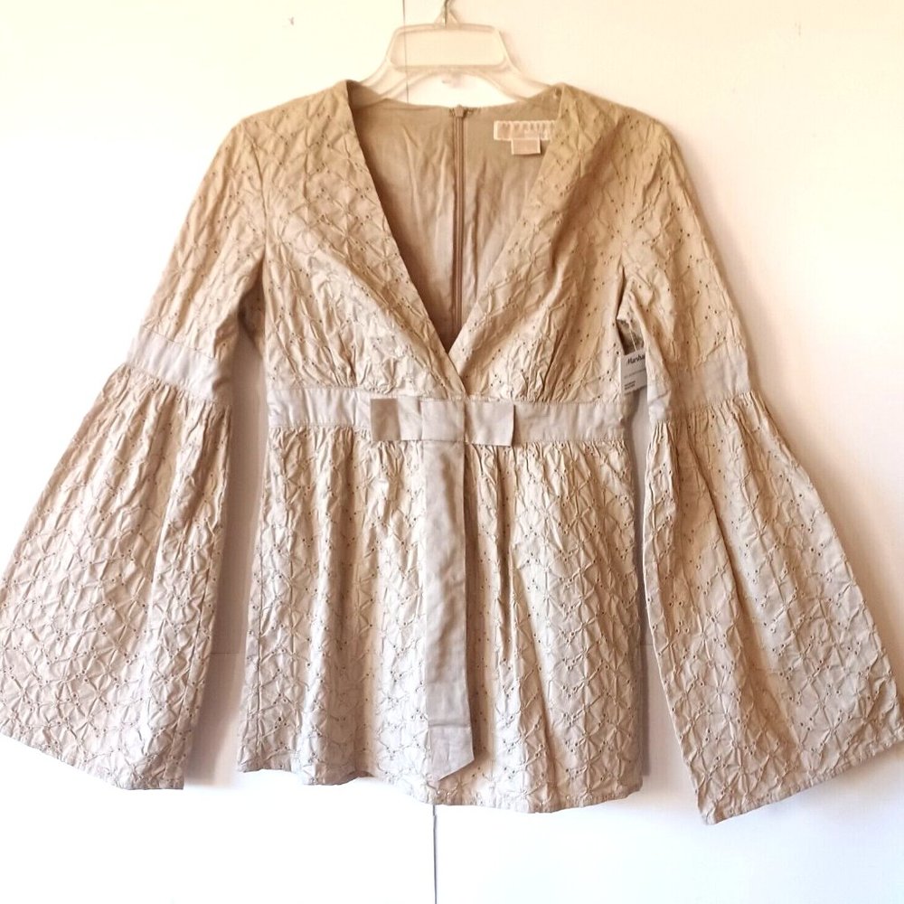 NWT MICHAEL Michael Kors Eyelet Peasant Bell Sleeve Blouse Top sz.2